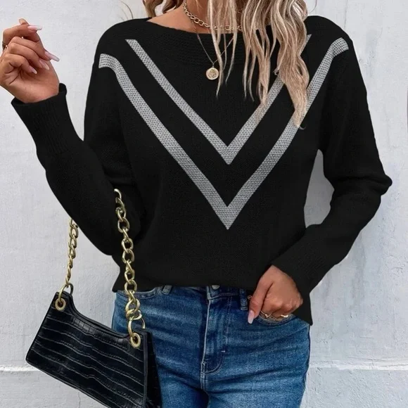 Cozy chevron pattern sweater top - Picture 2 of 6